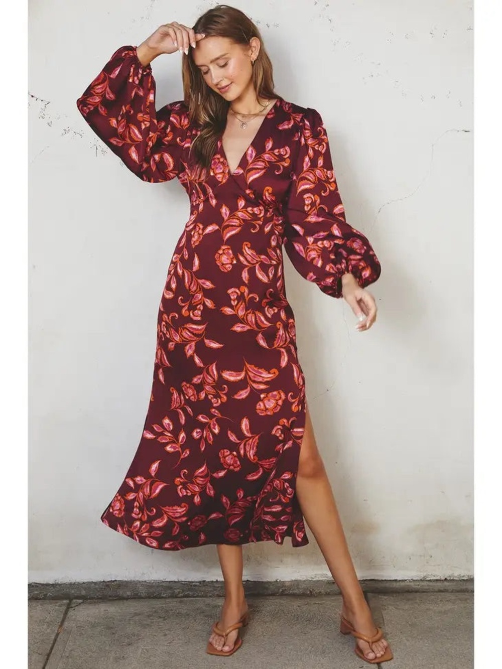 Johanna Midi Dress in Ruby Wine